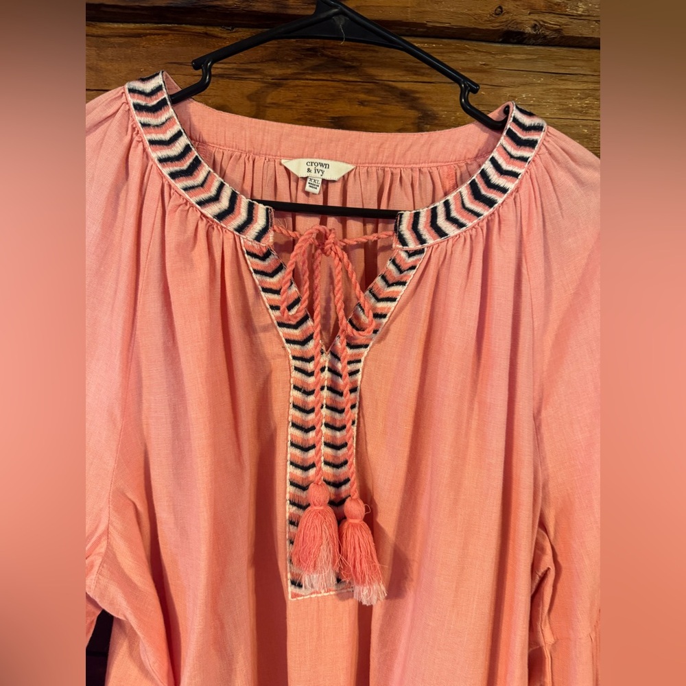 Crown & Ivy Coral Embroidered Blouse - Picture 3 of 4